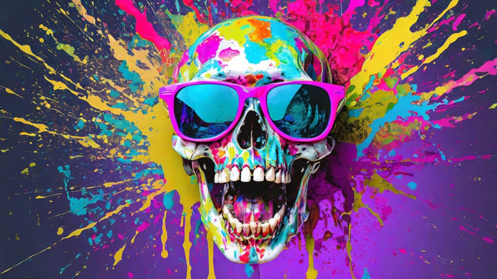 Grinning skull, colorful